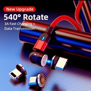 Magnetic rotational charging cable, come with 03 adapters, multiple colour 10ft